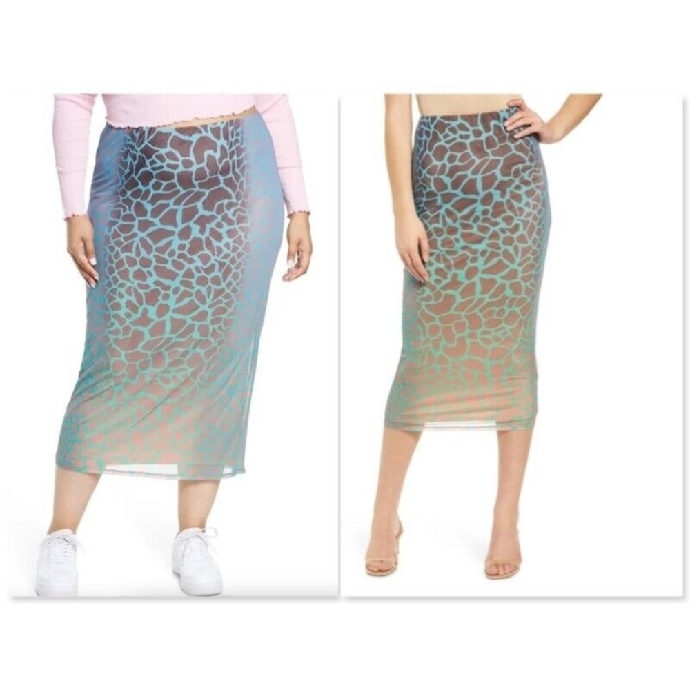 AFRM FELIX PRINT SKIRT IN PLACEMENT GIRAFFE GREEN, BROWN LONG Women's SKIRT 1X